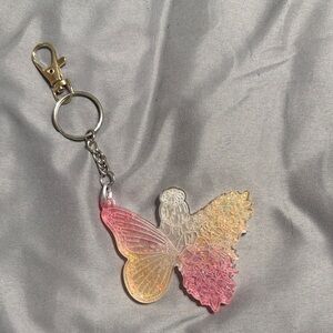 Butterfly Red and Yellow Keychain/pendant (handmade)